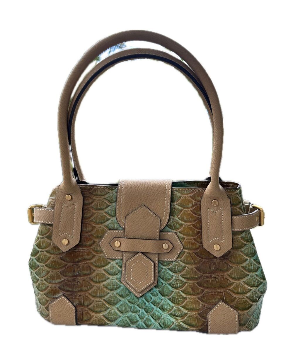 Eric Javits NY Safari Squishee Reptile Textured Saffiano Leather Satchel Handbag